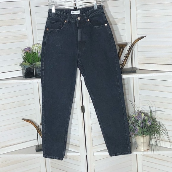 Zara High Rise Wide Leg 90s Retro Black Jeans Size 4 - Picture 1 of 9